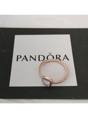 Pandora Rose Square Sparkle Halo Ring, 188862c01, Size 60